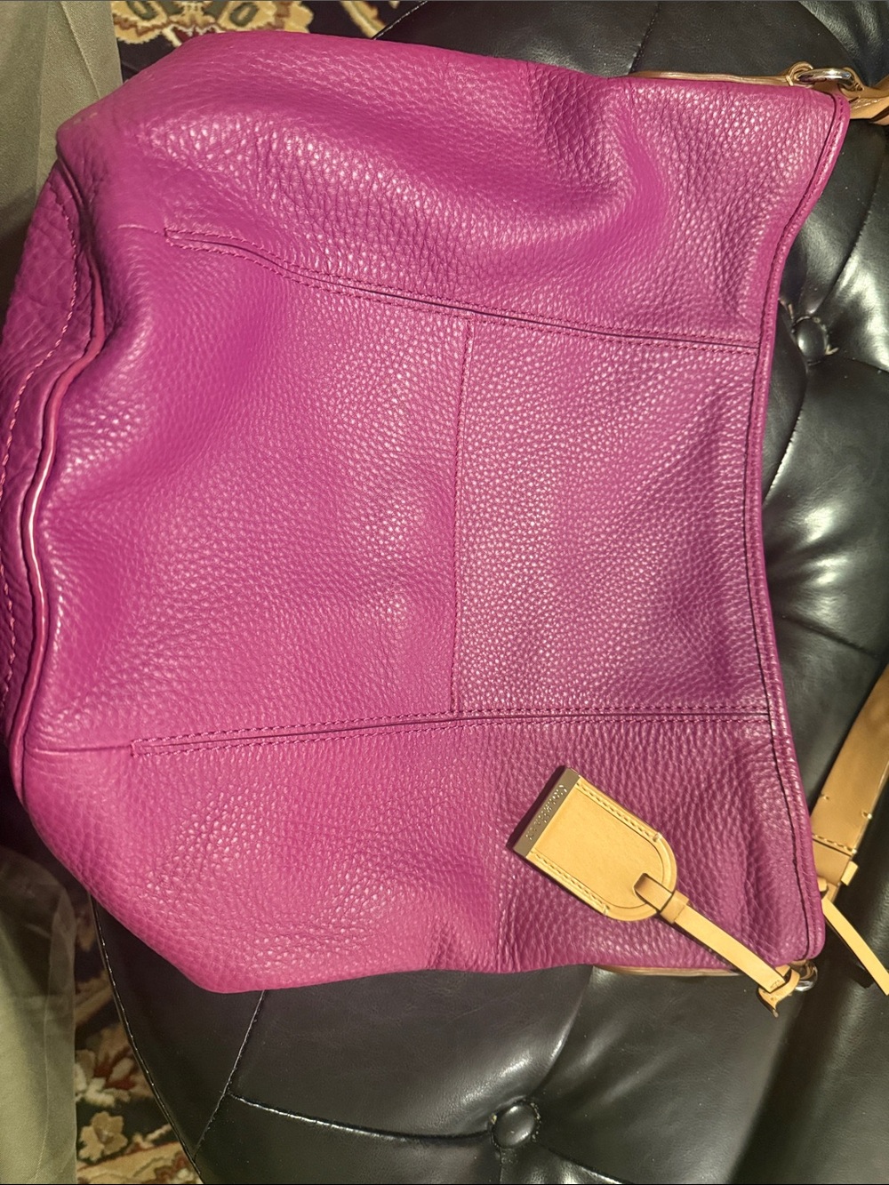 Cole Haan Fuchsia Leather Hobo with Tan Trim
